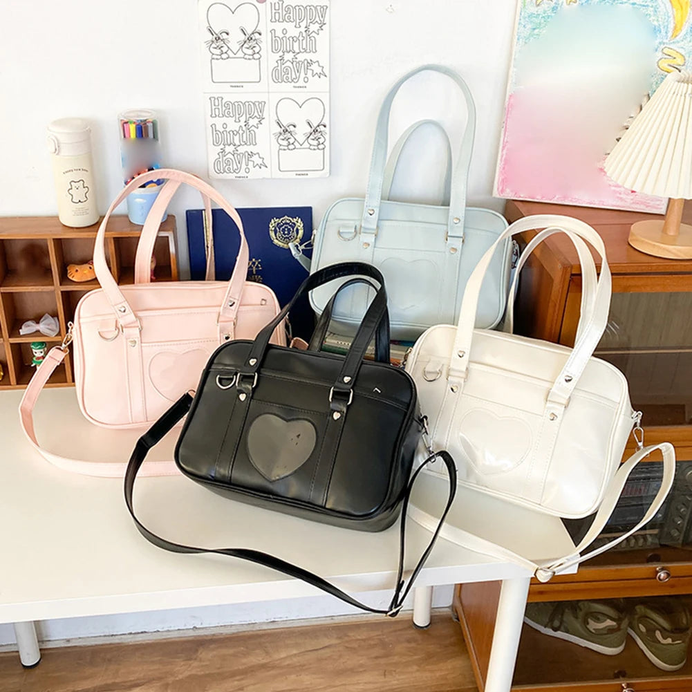 Women’s Transparent Love-Heart Satchel – Adjustable Strap PU Crossbody Bag