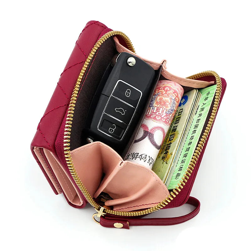 Women’s Heart Embroidered Short Wallet – Triple Fold PU Leather Purse with Multi-Card Slots & Large Capacity