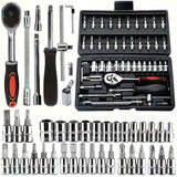 46-Piece Car Repair Tool Kit – Ratchet, Torque Wrench & Socket Set for Auto & Bike Maintenance 🔧
