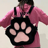Cute Cat Paw Plush Backpack — Kawaii Soft Furry Bag with Adjustable Straps for Women & Girls