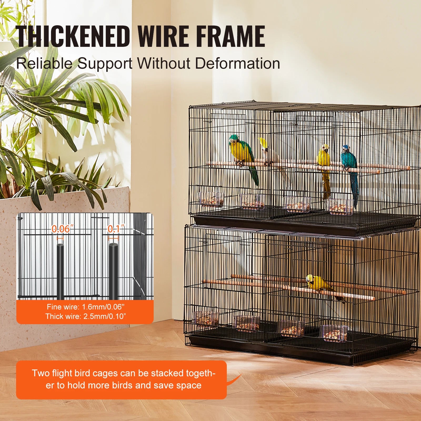 Succebuy 30in Flight Bird Cage – Stackable Divided Travel Cage with Handle & Perch for Small Birds and Pets