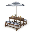 Kids Wooden Picnic Table & Bench Set with Cushions and Umbrella – Indoor & Outdoor Use (Blue)
