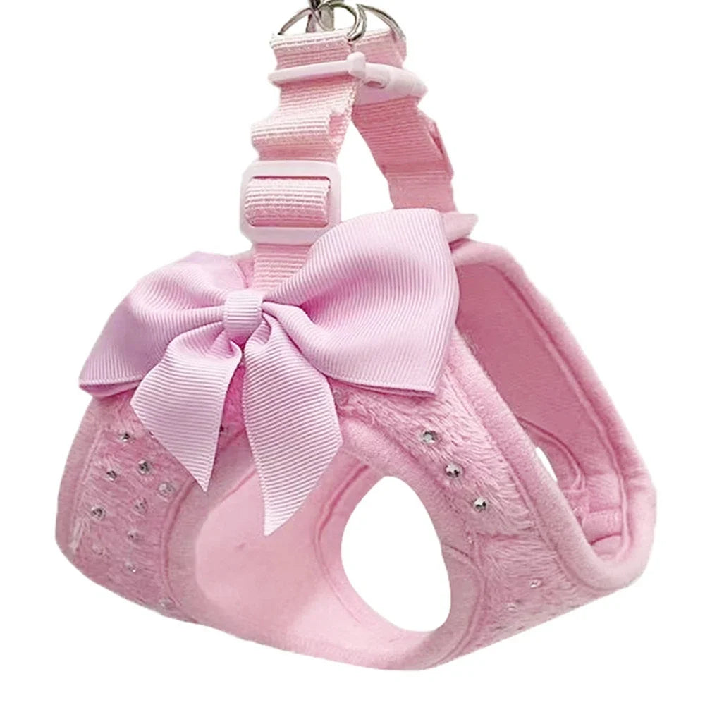 Soft Breathable Dog Chest Harness Vest – Small Diamond Decoration with Collar, Leash & Adjustable Chest Strap