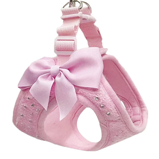 Soft Breathable Dog Chest Harness Vest – Small Diamond Decoration with Collar, Leash & Adjustable Chest Strap