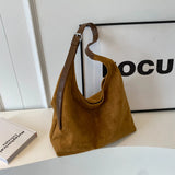 Women’s Suede Shoulder Crossbody Bag – Large-Capacity Vintage Tote Satchel with Adjustable Strap, Solid Color Casual Purse