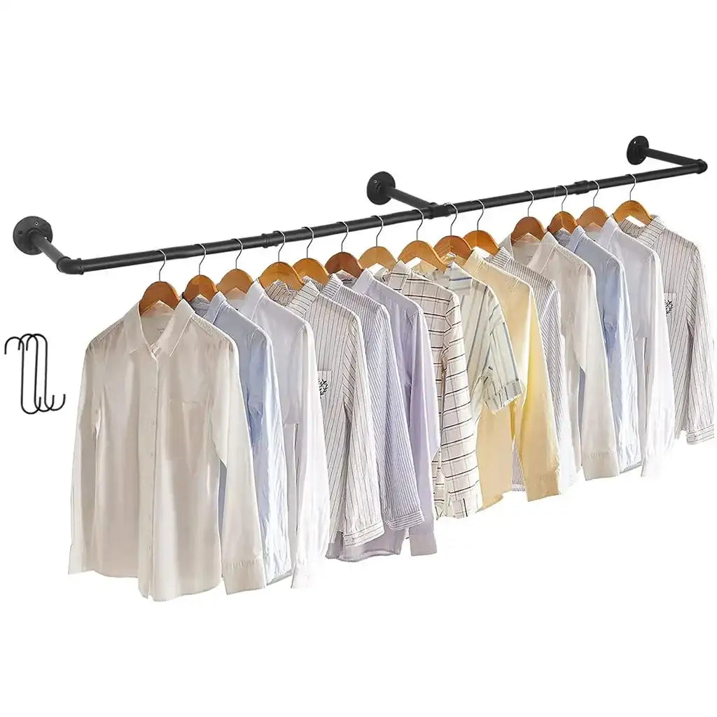 180cm Industrial Pipe Clothes Rail – Wall-Mounted Clothes Hanging Rack, Heavy-Duty Detachable Garment Organizer for Home & Retail