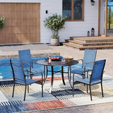 “7-Piece All-Weather Rattan Patio Dining Set – 60” Wood-Top Table with Umbrella Hole & 6 Cushioned Chairs for Outdoor Garden & Backyard”