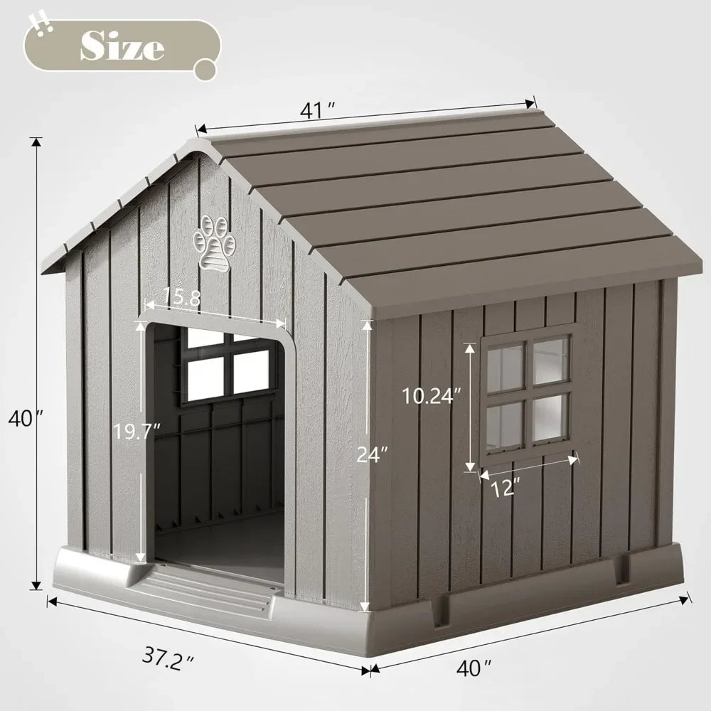 Large Outdoor Plastic Dog House – Durable Waterproof Kennel with Air Vents & Elevated Floor for All Breeds