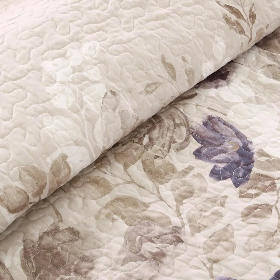 6-Piece Printed Quilt Set with Throw Pillows – Taupe King/Cal King Size | Elegant Soft Bedding Ensemble for Modern Bedrooms