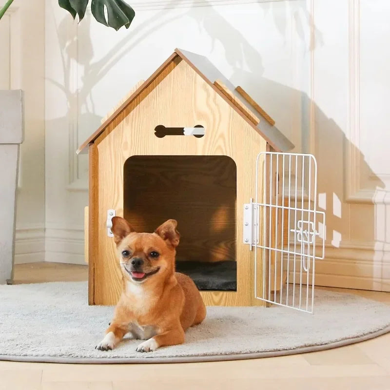 Indoor Wooden Pet House – Cozy Small Dog & Cat Bed with Air Vents & Elevated Floor