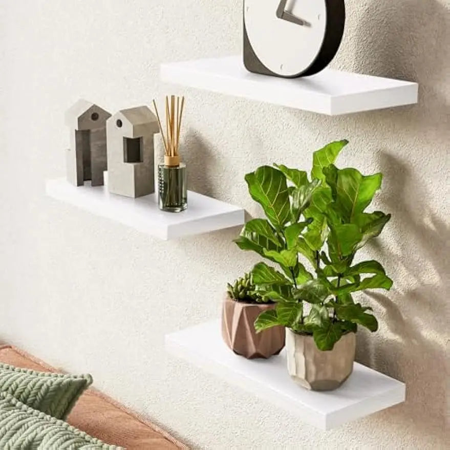 Rustic Wood Floating Wall Shelves – Wall-Mounted Storage Display for Bathroom, Bedroom & Kitchen