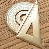 Vintage Brass Straight Ruler – Metal Triangle & Protractor Measuring Tool for Students & Creatives