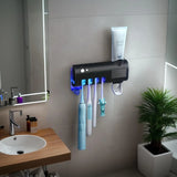 Wall-Mounted Toothpaste Dispenser & 4-Slot Toothbrush Rack – Drill-Free Bathroom Accessory