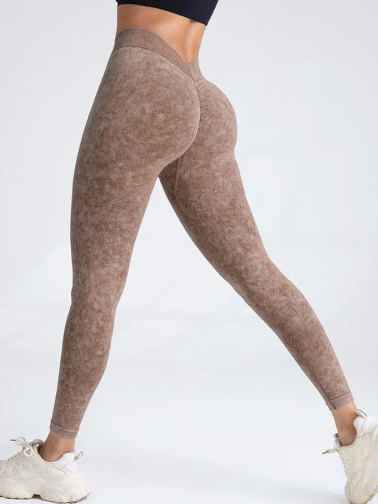 V-Back Yoga Pants for Women – Seamless High Waist Push-Up Leggings, Scrunch Gym Tights for Fitness & Workout