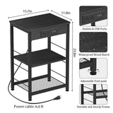 Bedside Table with Charging Station – 3-Tier Nightstand with USB Ports & Power Outlets, Side Table with Storage Rack for Bedroom & Living Room