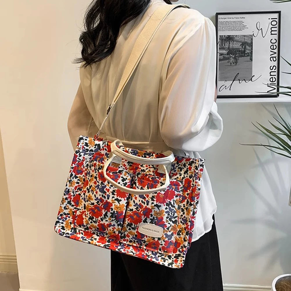 Women’s Polka Dot & Floral Tote Bag – Large-Capacity Stylish Shoulder & Crossbody Bag with Adjustable Strap & Multi-Pockets for Travel