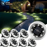 8PCS Solar Power Disk Lights – 8 LED Outdoor Garden Ground Lights | Waterproof Pathway, Deck & Landscape Illumination