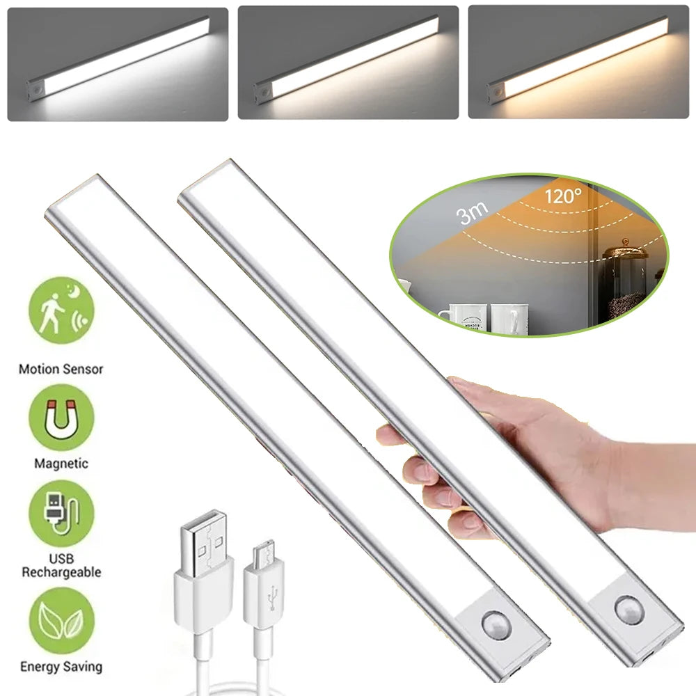 30cm Motion Sensor LED Light – USB Rechargeable Wireless Night Lamp with 3 Color Modes for Kitchen, Bedroom & Wardrobe Lighting
