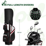 Premium 15-way golf cart bag – anti-shake divider top with magnetic pocket, ergonomic handles & rain cover