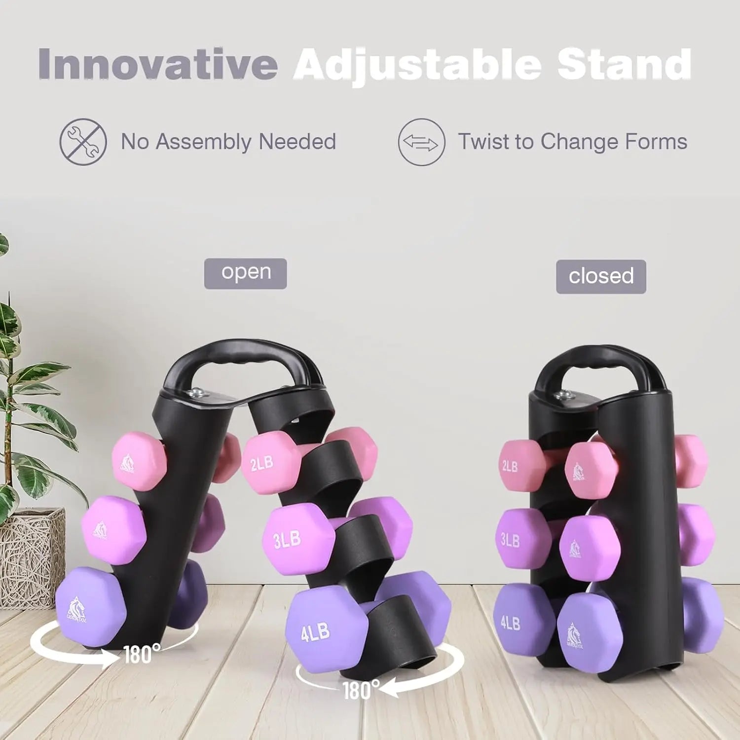 18LB Neoprene-Coated Hex Dumbbell Set (6 PCS + Stand) – Anti-Slip, Anti-Roll Strength Training Weights in Lilac Fantasy