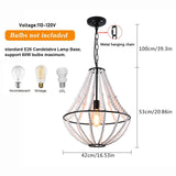 Farmhouse Wood Beaded Chandelier – Modern 1-Light Boho Pendant Light Fixture for Home Décor (E26 Socket)