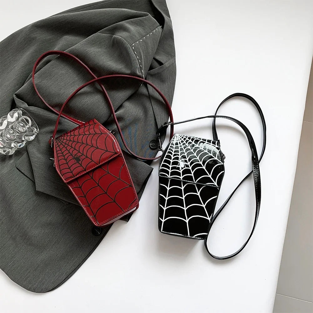 Women’s Gothic Coffin-Shaped Shoulder Bag – PU Leather Crossbody Hobo Purse with Adjustable Strap for Halloween & Cosplay