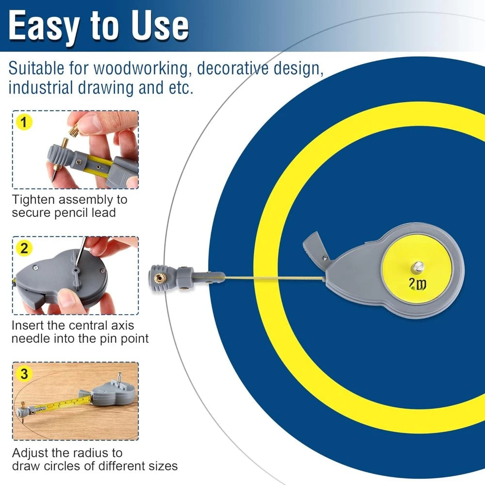 A6 Drawing & Measurement Tool Set – Beam Compass, 56ft Tape Measure & Pencil Leads for Precise Circles and Lines