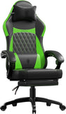 Ergonomic Gaming Chair with Pocket Spring Cushion – High-Back Gaming & Office Chair with Massage Lumbar Pillow, Adjustable Footrest & Headrest