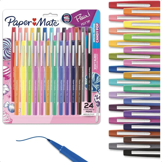 Flair Felt Tip Pens – 12-Pack Assorted Colors, 0.7mm Medium Point Marker Pens for Teachers & Students