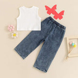 Toddler Girl Summer Outfit Set (1-5 Years) – Sleeveless Ribbed Tank Top & Denim Pants (2PCS)