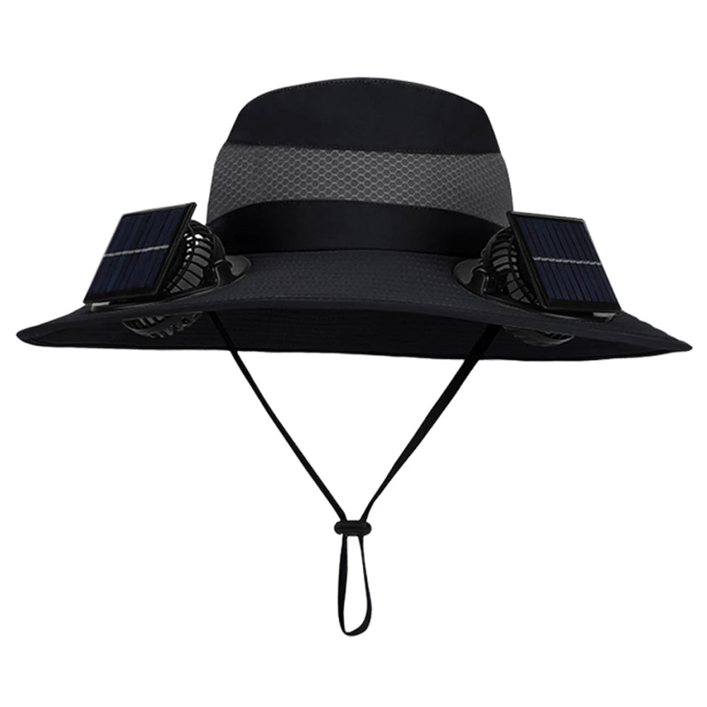 Outdoor Camping & Fishing Solar Fan Hat – Unisex Portable Wide Brim Fisherman Cap with Solar-Powered Cooling Fan