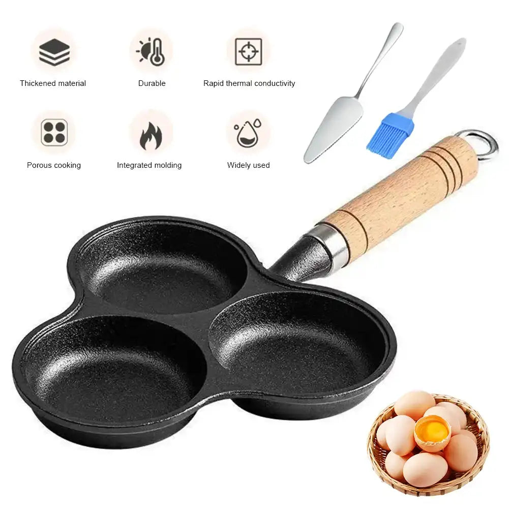 “3-Cup Cast Iron Egg & Pancake Frying Pan – Non-Stick Pre-Seasoned Cast Iron with Handle”