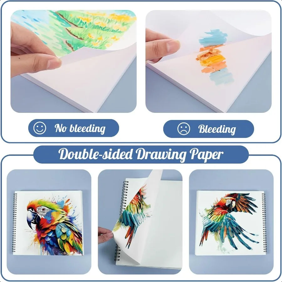 200 gsm Double-Sided Bleedproof Marker Paper Pad – 8.3×8.9″ Spiral Sketchbook (30 Sheets)