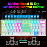 T61 Wireless Gaming Keyboard & Mouse Combo – 61-Key Ergonomic Rainbow LED Backlit Set with 4000mAh Battery & Mouse Pad