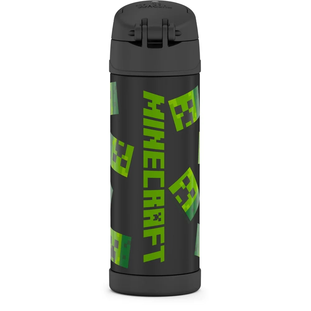 Minecraft 16 oz Stainless Steel Insulated Water Bottle – Kids Spout Lid with Carry Handle & Durable Build