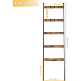 Blanket Ladder 5-Tier Towel Rack with 10 Hooks – Rustic Brown Wall-Leaning Storage Ladder
