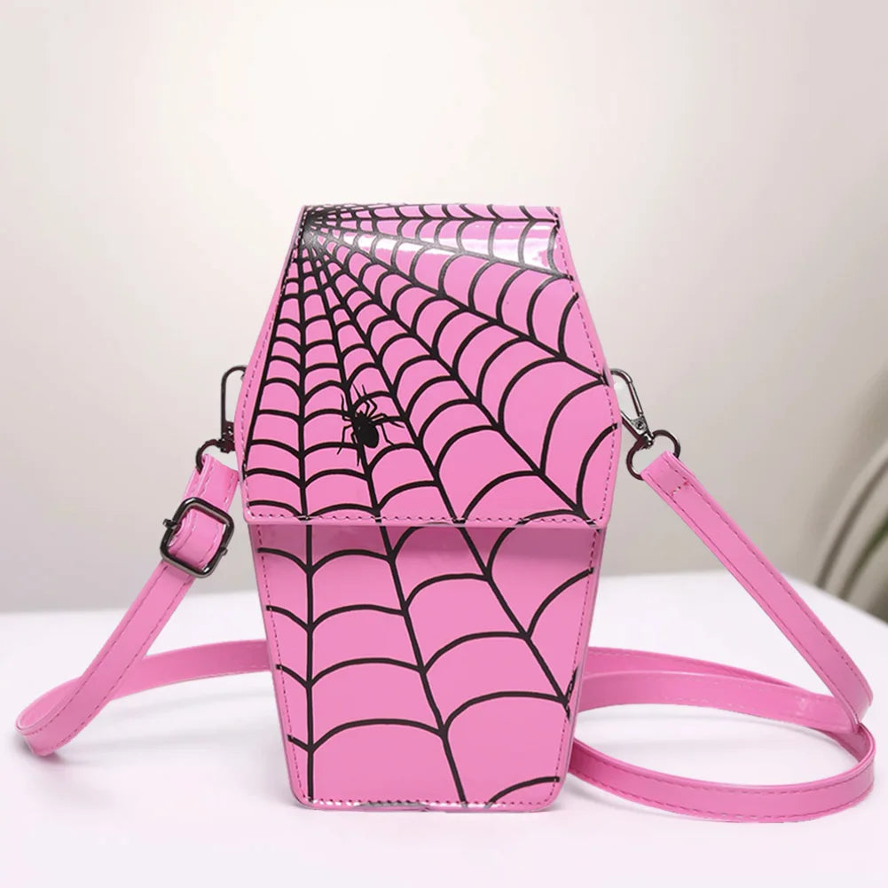 Women’s Gothic Coffin Shoulder Bag – Spider Web PU Leather Crossbody with Adjustable Strap for Halloween & Cosplay