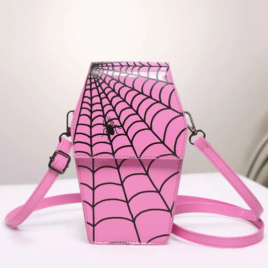 Women’s Gothic Coffin Shoulder Bag – Spider Web PU Leather Crossbody with Adjustable Strap for Halloween & Cosplay