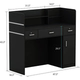 🪑 Modern Reception Desk – Wooden Computer Desk with 3 Drawers, 1-Door Storage Cabinet & Hutch Shelf for Office & Study