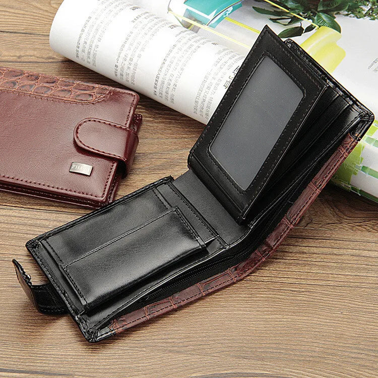 Vintage PU Leather Short Wallet for Men – Classic Bifold Design with Multi-Card Slots, Coin Pocket & Snap Closure