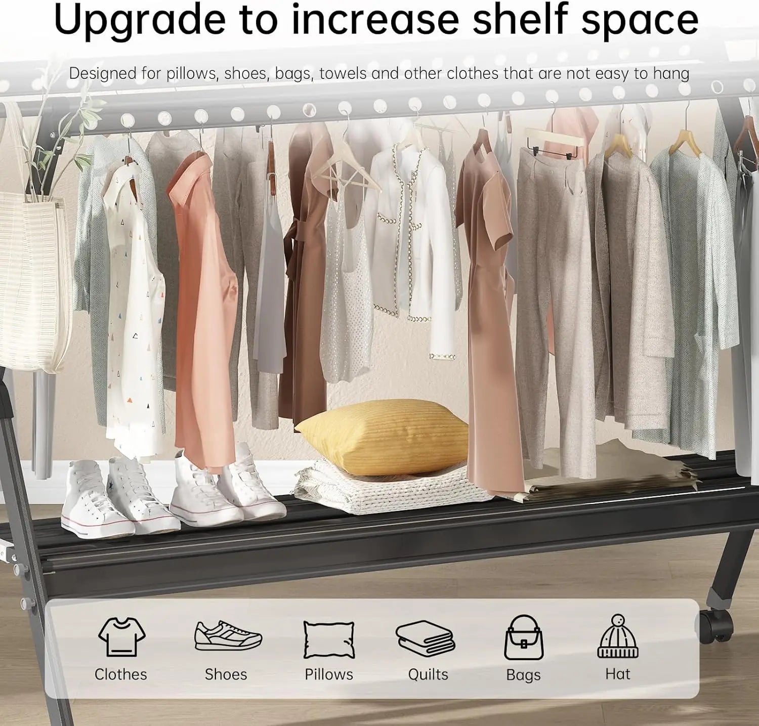 Foldable Clothes Drying Rack with Wheels – Aluminum Alloy Laundry Stand, Indoor & Outdoor Portable Garment Dryer