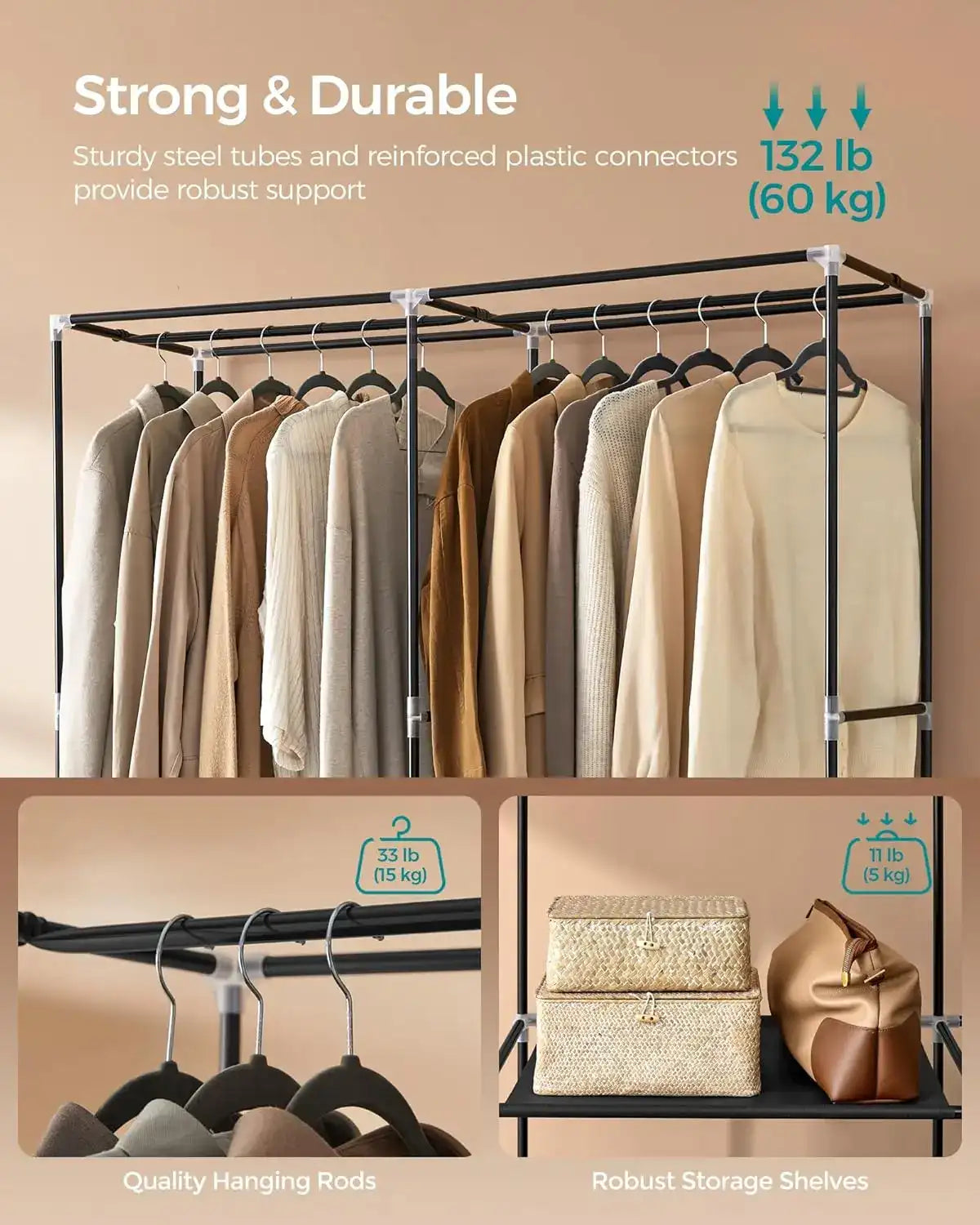 Portable Wardrobe Closet with Shoe Rack & Cover – Clothes Storage Organizer with Shelves & Side Pockets