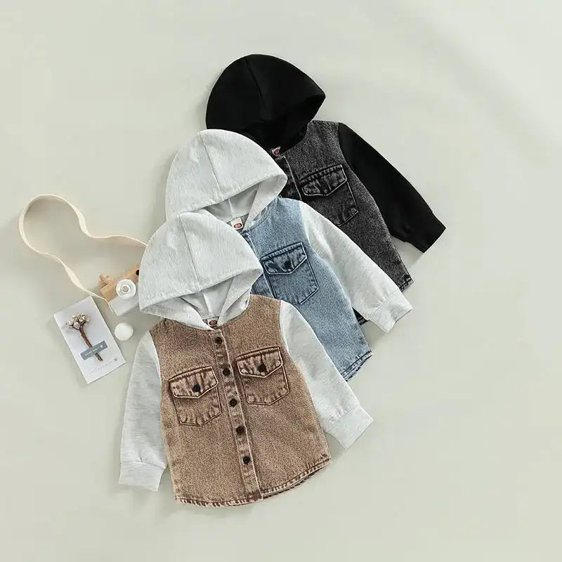 Patch-Detail Hooded Spring/Autumn Coat for Toddler Boys (Ages 1-4)