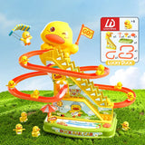 Duck Stairs Climbing Toy – Electric Track Slide with Flashing Lights & Music, Roller Coaster Duck Toy Gift for Kids & Toddlers