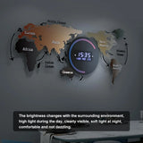 Modern LED Digital World Map Wall Clock – Large Acrylic Decorative Battery-Operated Clock for Living Room