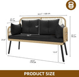 “Outdoor Loveseat Patio Wicker Furniture – Black Rattan Couch with Cushion & Adjustable Feet for Garden, Balcony & Porch”