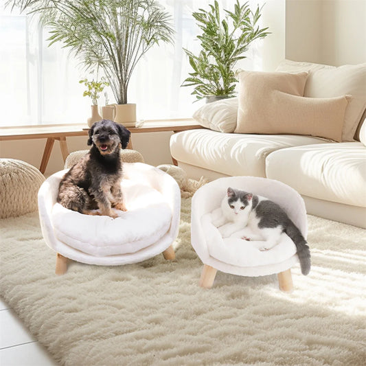 Luxury Cat Bed – Soft Plush Nesting Chair with Cushion Pad, Wooden Legs & Washable Waterproof Design for Small Pets