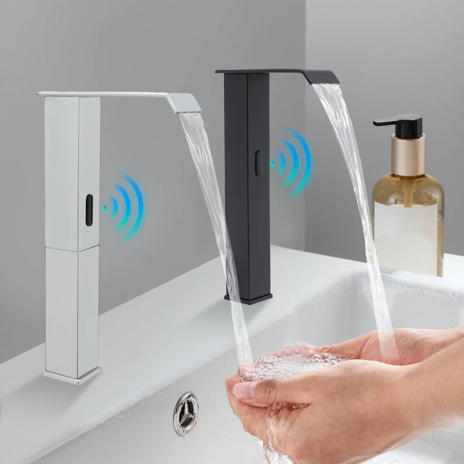Matte Black Touchless Waterfall Sensor Faucet – One-Hole Kitchen & Bath Upgrade 🖤
