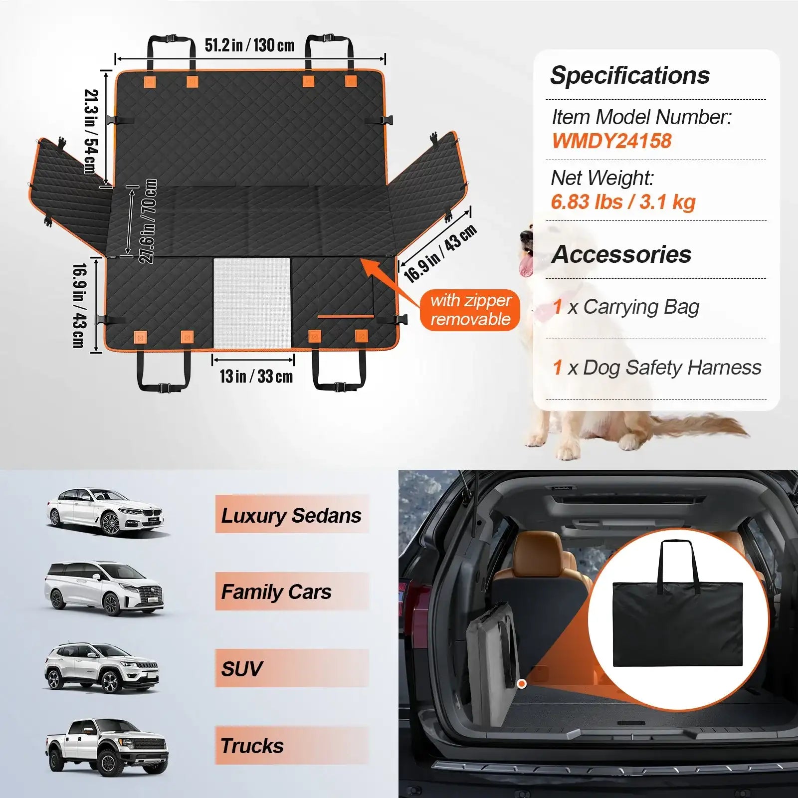 “Vevor Back Seat Extender Dog Car Seat Cover – Hammock Bed with Mesh Window & Storage Pocket, Supports up to 350 lbs”