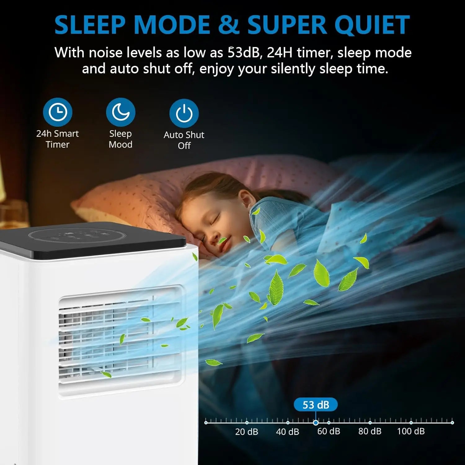 8000 BTU Portable Air Conditioner with Dehumidifier & Remote Control – Compact AC for Bedroom & Medium Rooms up to 350 sq ft